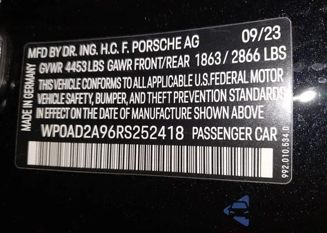 2024 Porsche 911 Turbo/Turbo S from USA, damaged, VIN WP0AD2A96RS252418